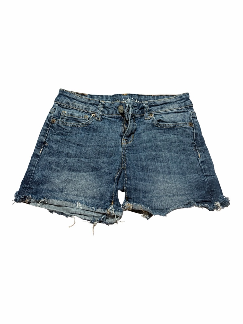 Aeropostale Distressed Blue Denim Cutoff Jean Midi Shorts Size 00 Summer Jorts